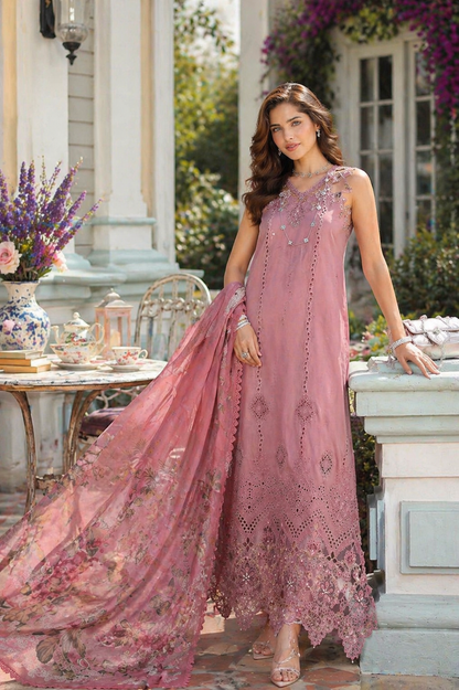Noor by Saadia Asad | Eid Luxe Chikankari 26 | D8 - Rosewood Blush - Luxury Dress - available at Maria Faisal in UK and USA.