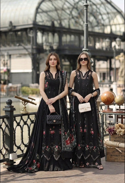Noor by Saadia Asad | Eid Luxe Chikankari 26 | D5 -Cross stitch Black - Luxury Dress - available at Maria Faisal in UK and USA.