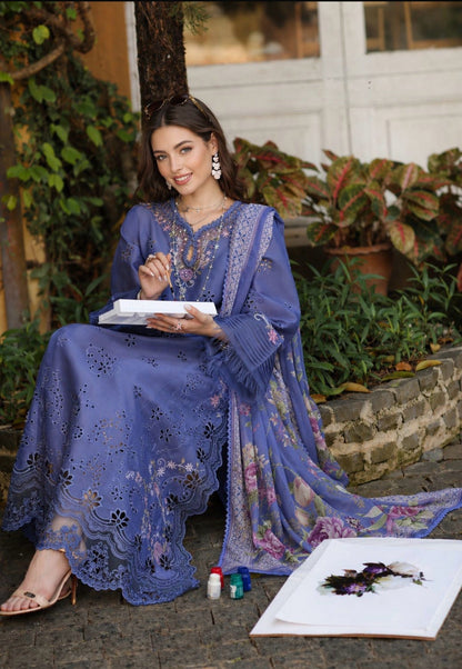 Noor by Saadia Asad | Luxury Eid Schiffli Laserkari 26 | D9 -Tropical indigo - Luxury Dress - available at Maria Faisal in UK and USA.