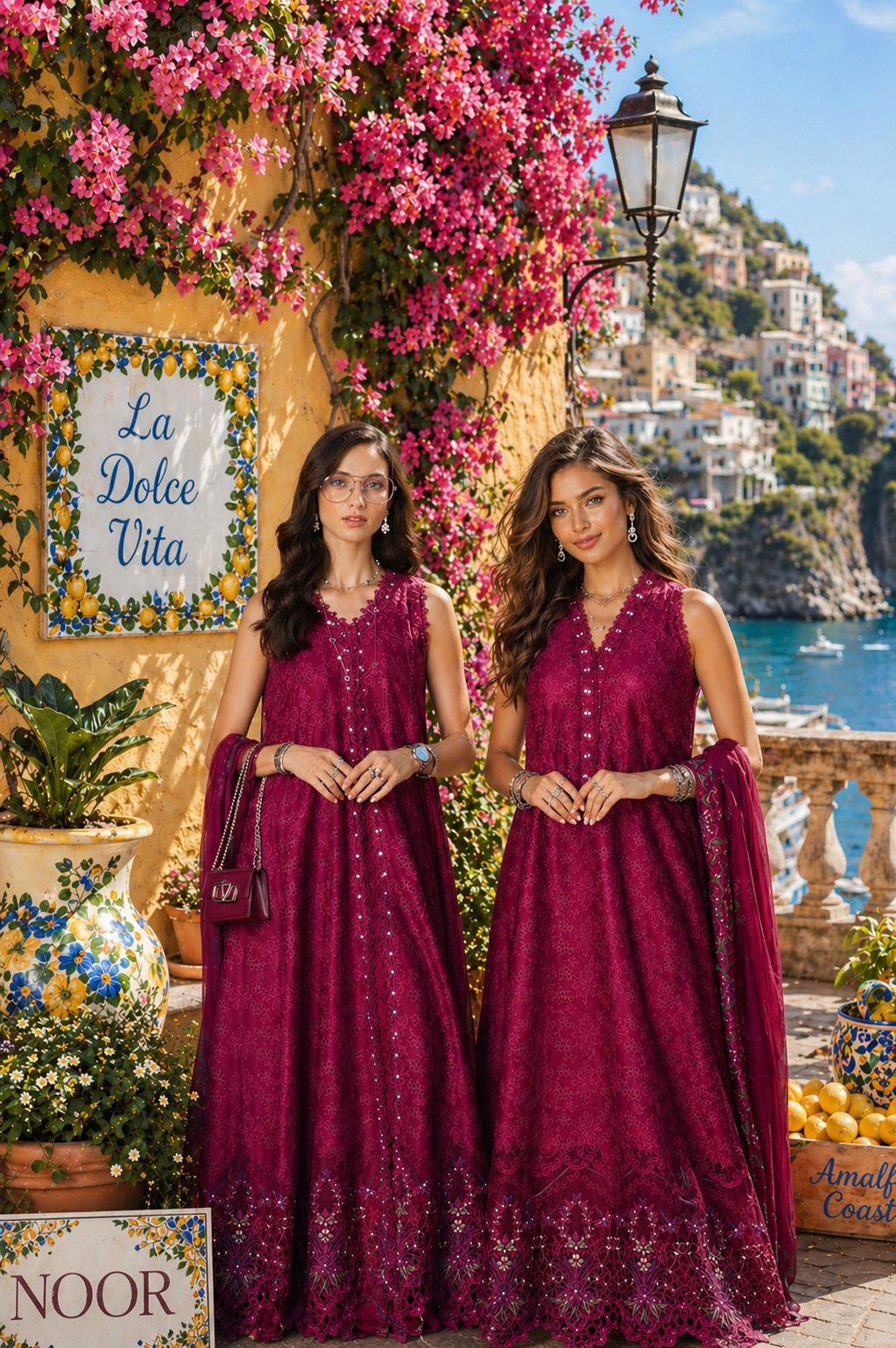 Noor by Saadia Asad | Luxury Eid Schiffli Laserkari 26 | D4 -Fuchia Elegance - Luxury Dress - available at Maria Faisal in UK and USA.