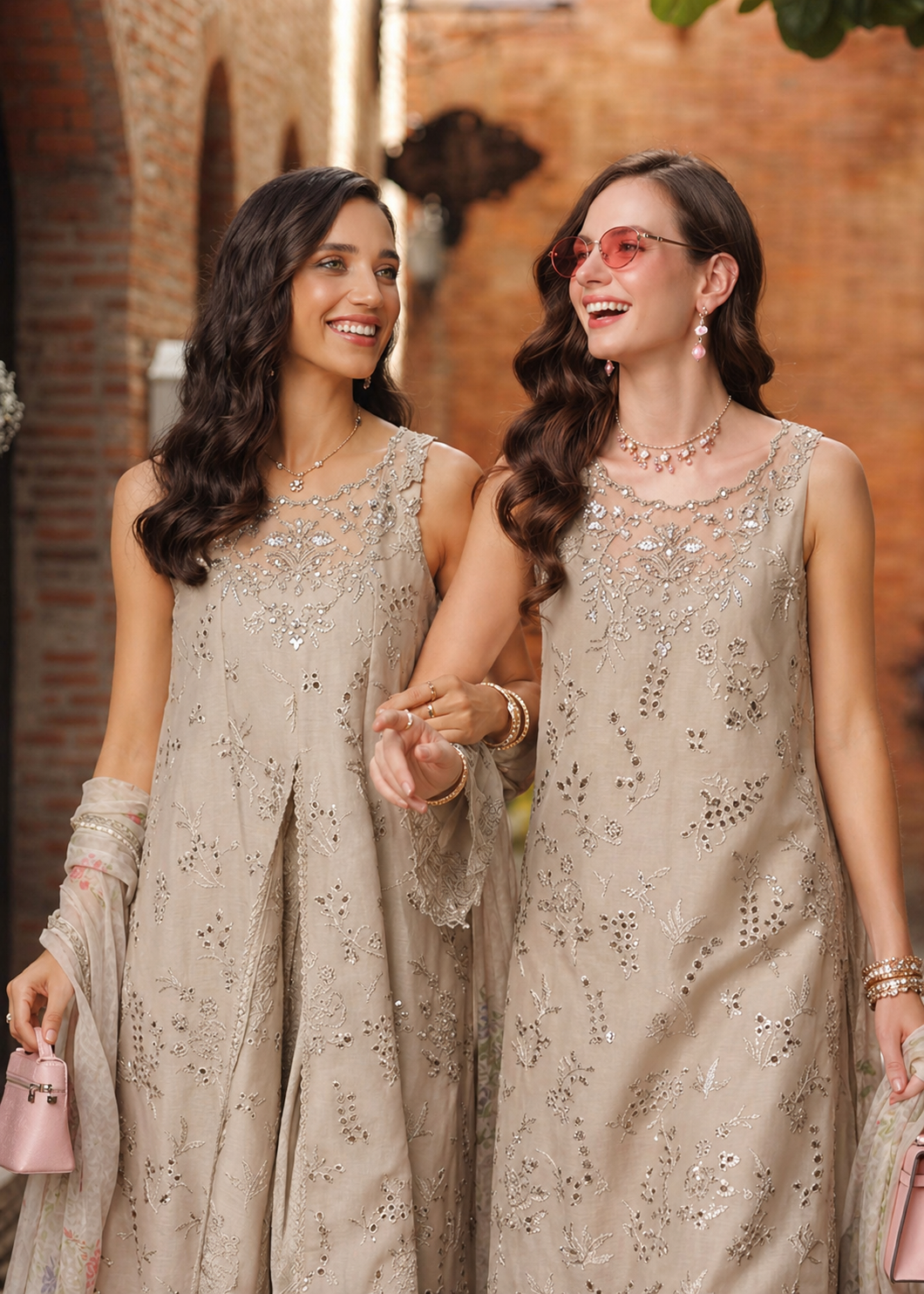 Noor by Saadia Asad | Luxury Eid Schiffli Laserkari 26 | D7 -Gris Tourtelle - Luxury Dress - available at Maria Faisal in UK and USA.