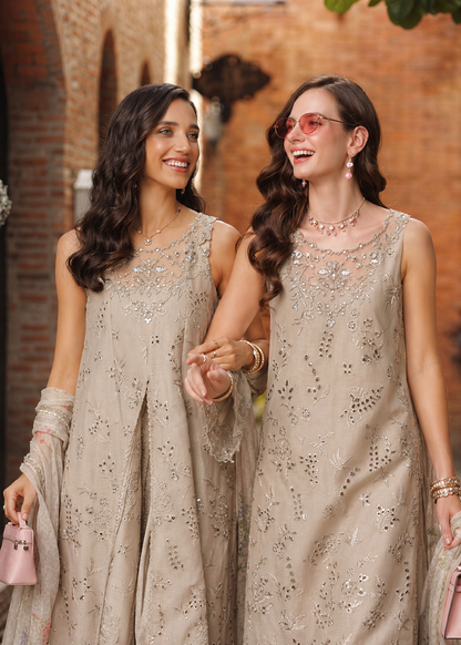 Noor by Saadia Asad | Luxury Eid Schiffli Laserkari 26 | D7 -Gris Tourtelle - Luxury Dress - available at Maria Faisal in UK and USA.