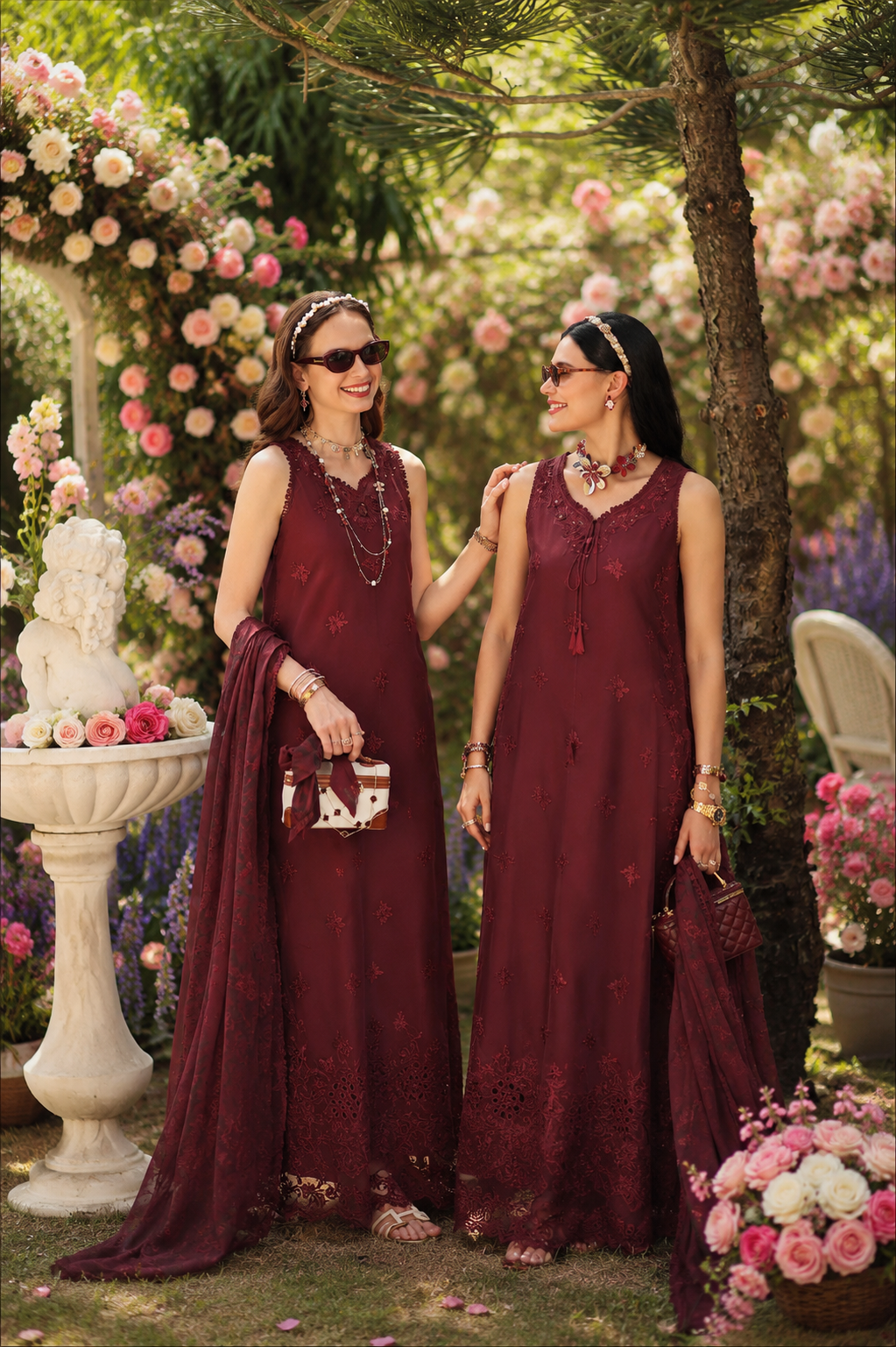 Noor by Saadia Asad | Noor Eid Printskhas 26 |D10  Burgundy - Luxury Dress - available at Maria Faisal in UK and USA.