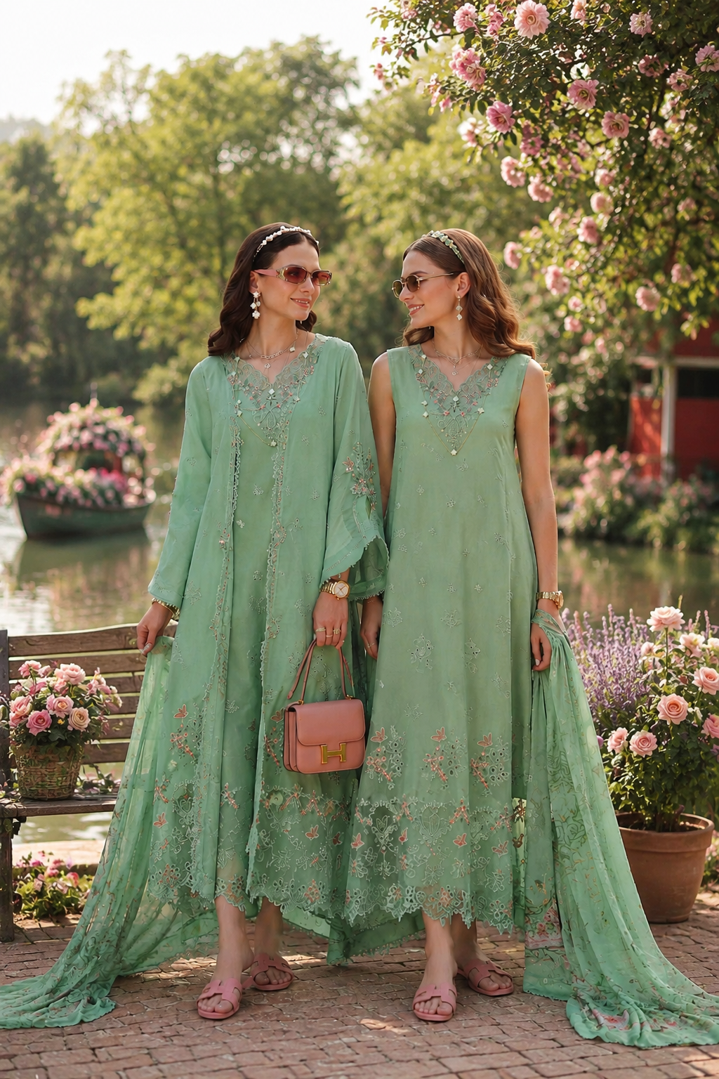 Noor by Saadia Asad | Noor Eid Printskhas 26 | D9  Aqua Minta - Luxury Dress - available at Maria Faisal in UK and USA.