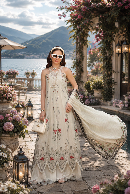 Noor by Saadia Asad | Noor Eid Printskhas 26 | D7  Ivory Heritage - Luxury Dress - available at Maria Faisal in UK and USA.