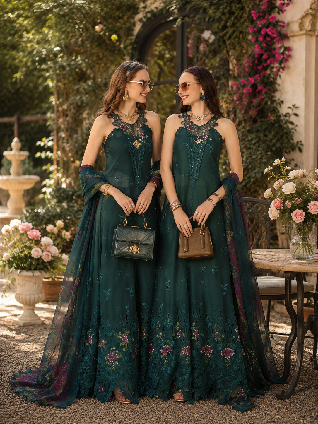 Noor by Saadia Asad | Noor Eid Printskhas 26 | D6  Coblat Teal - Luxury Dress - available at Maria Faisal in UK and USA.