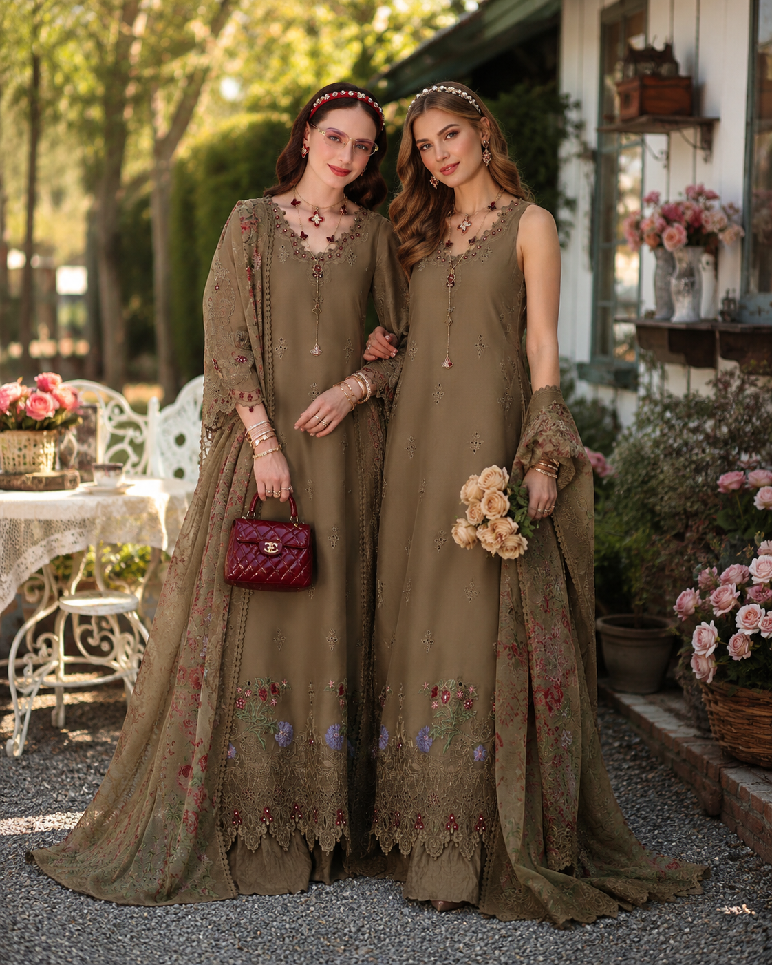 Noor by Saadia Asad | Noor Eid Printskhas 26 |D8  Mocha Sienna - Luxury Dress - available at Maria Faisal in UK and USA.