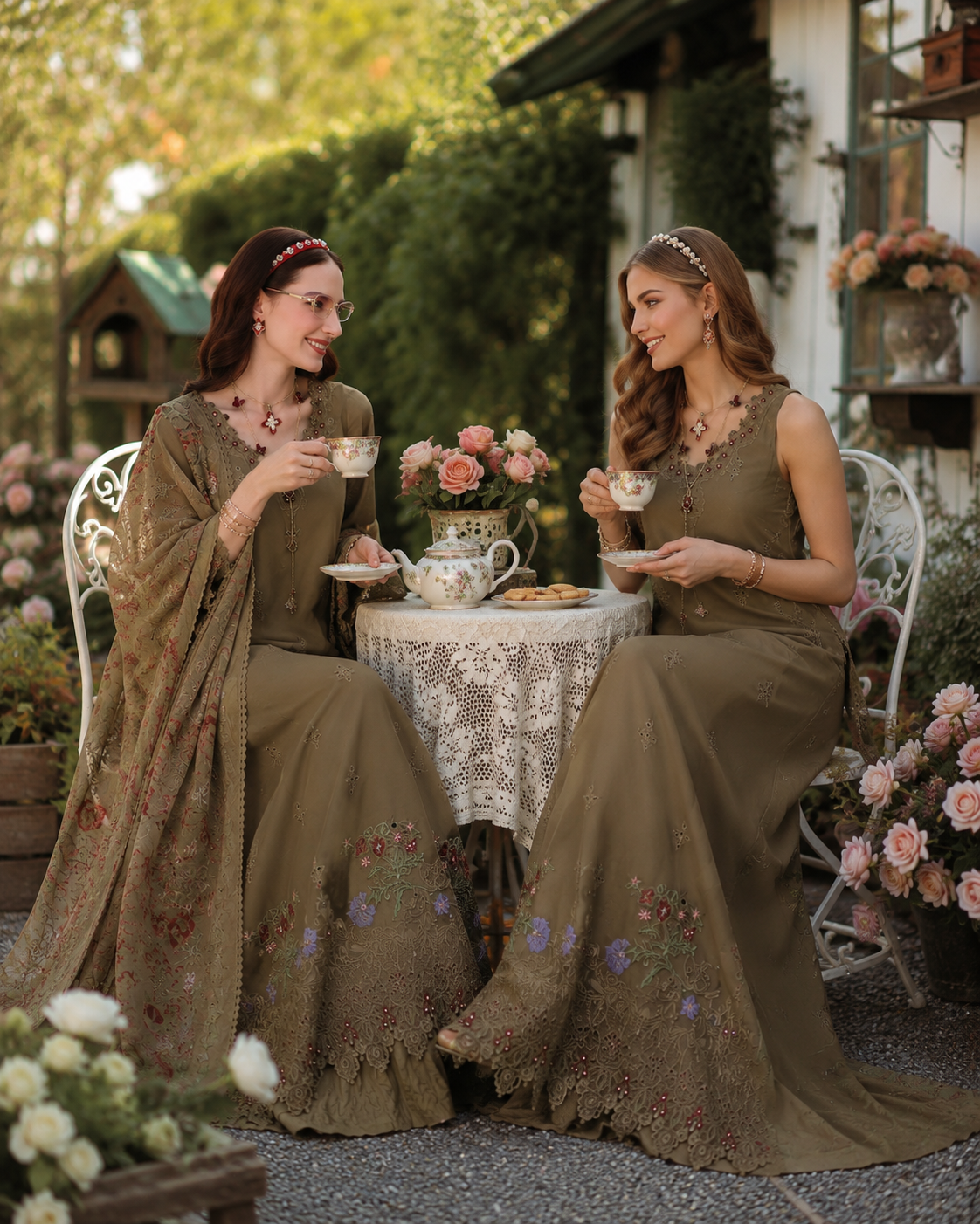 Noor by Saadia Asad | Noor Eid Printskhas 26 |D8  Mocha Sienna - Luxury Dress - available at Maria Faisal in UK and USA.