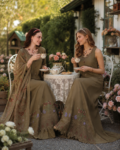 Noor by Saadia Asad | Noor Eid Printskhas 26 |D8  Mocha Sienna - Luxury Dress - available at Maria Faisal in UK and USA.