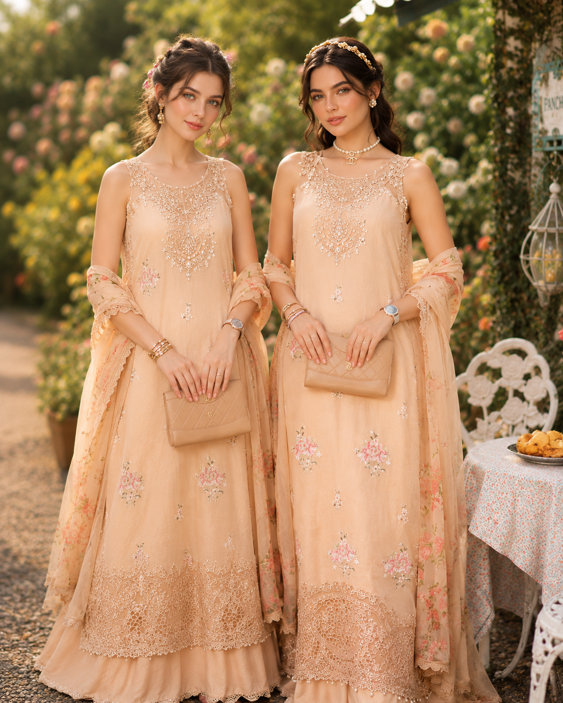 Noor by Saadia Asad | Noor Eid Printskhas 26 |D13  Blush Peach - Luxury Dress - available at Maria Faisal in UK and USA.