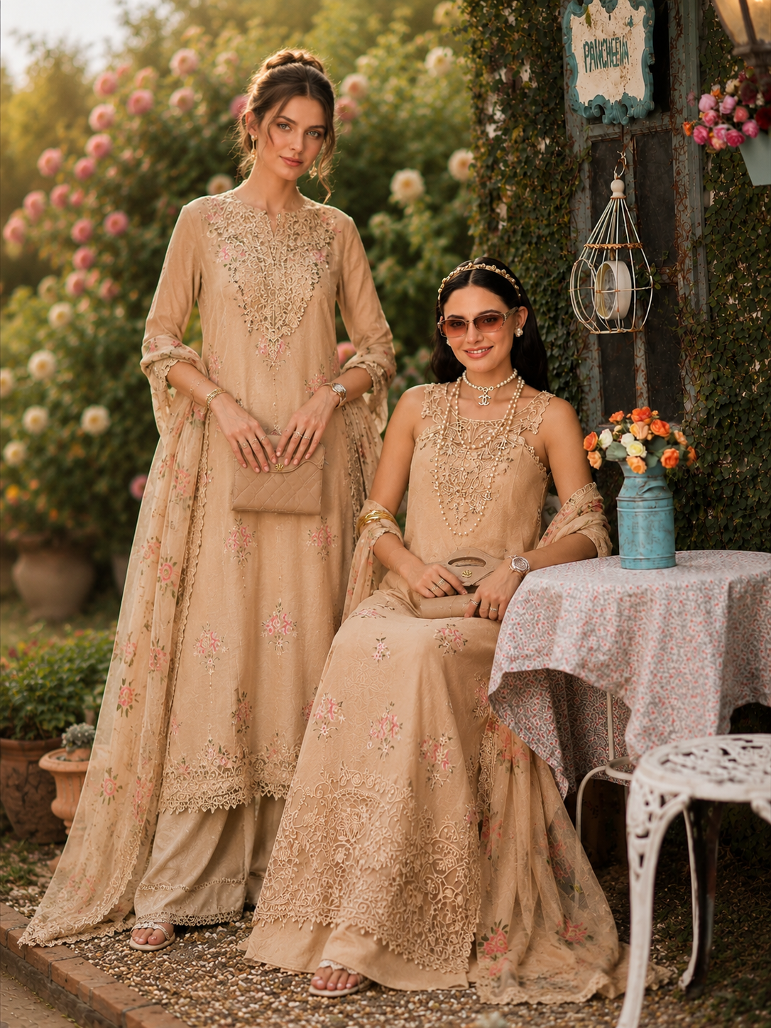 Noor by Saadia Asad | Noor Eid Printskhas 26 |D13  Blush Peach - Luxury Dress - available at Maria Faisal in UK and USA.