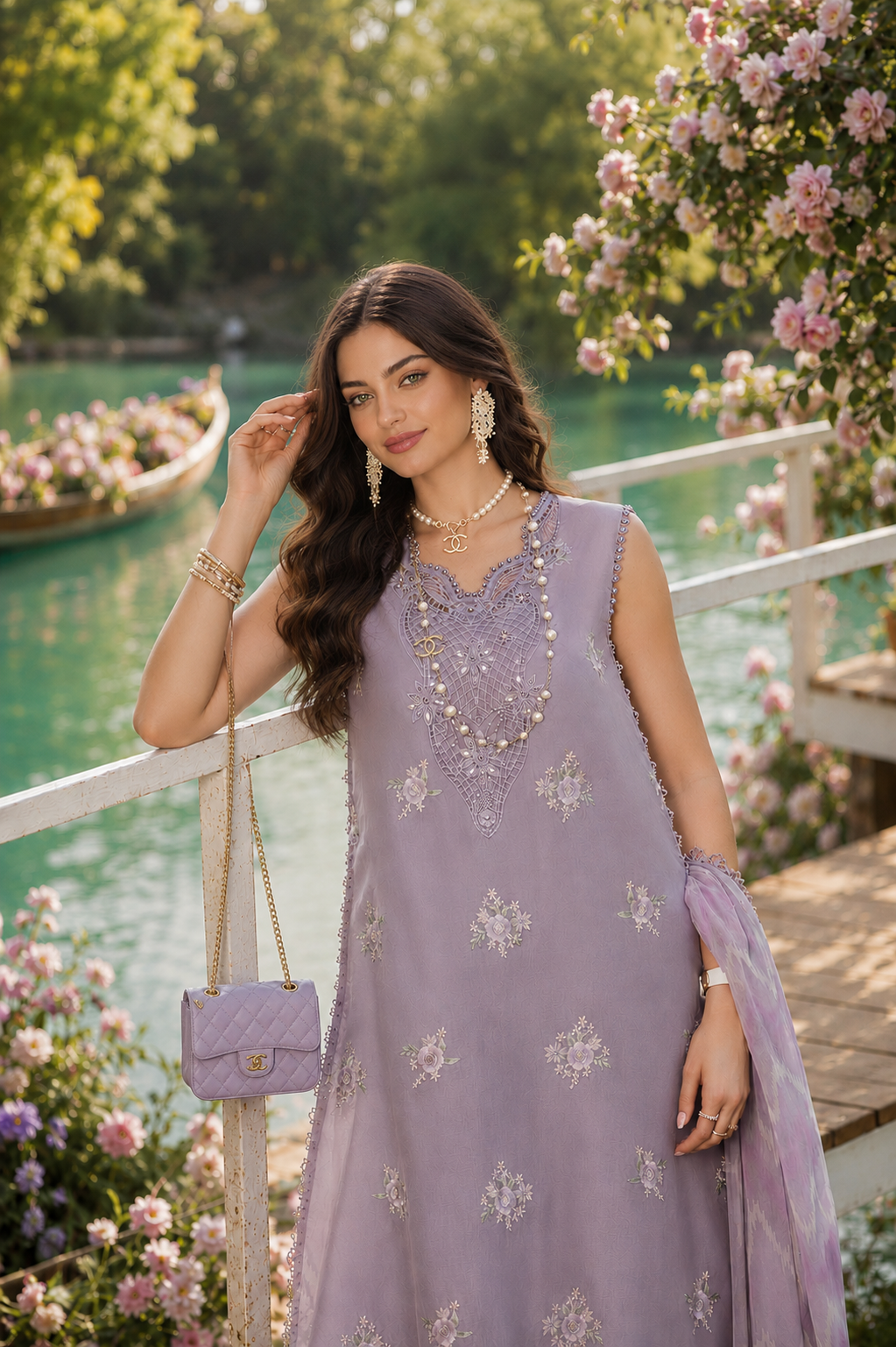 Noor by Saadia Asad | Noor Eid Printskhas 26 | D4  Lavender Lights - Luxury Dress - available at Maria Faisal in UK and USA.