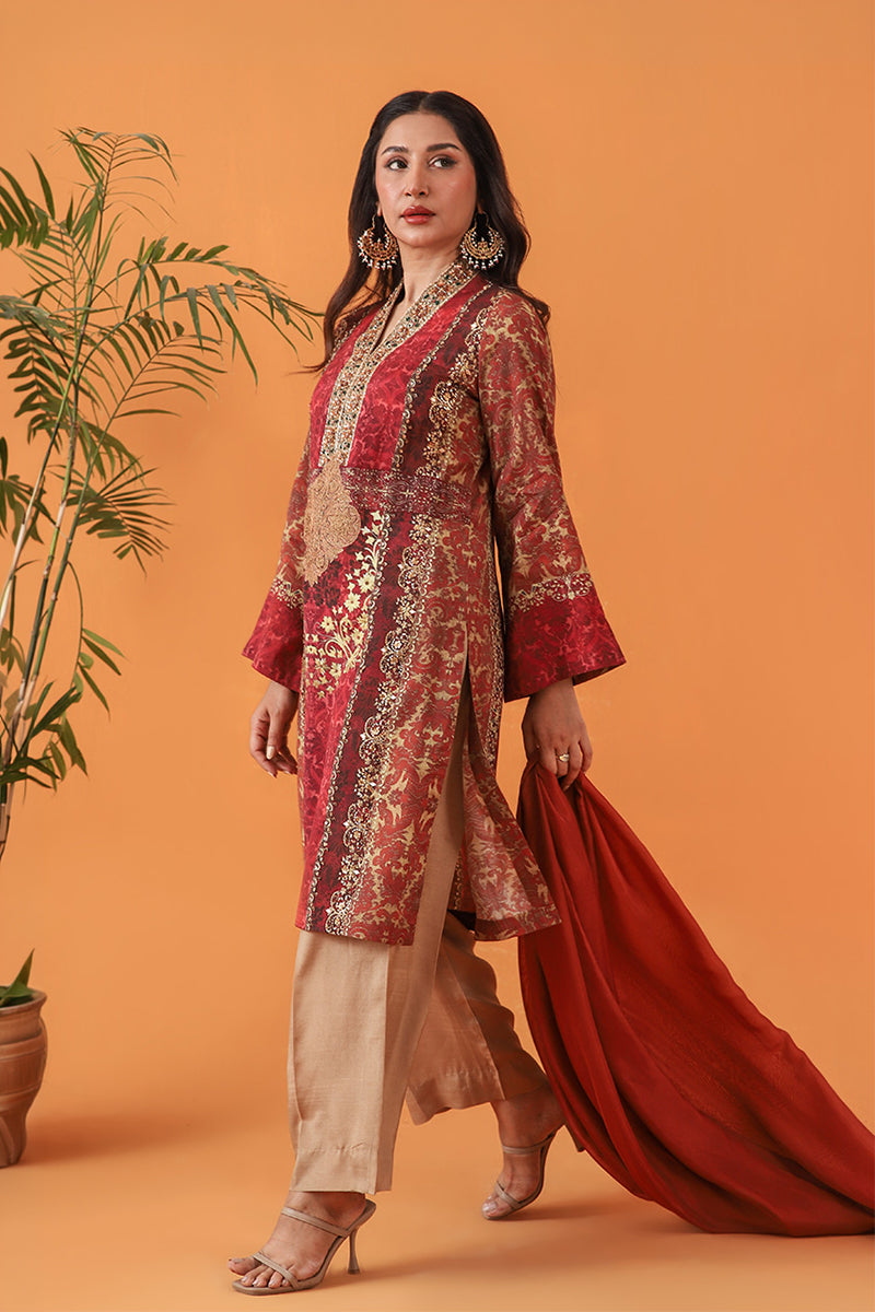 Shamaeel Ansari | Classic Luxe 26 | Scarlet - Luxury Dress - available at Maria Faisal in UK and USA.