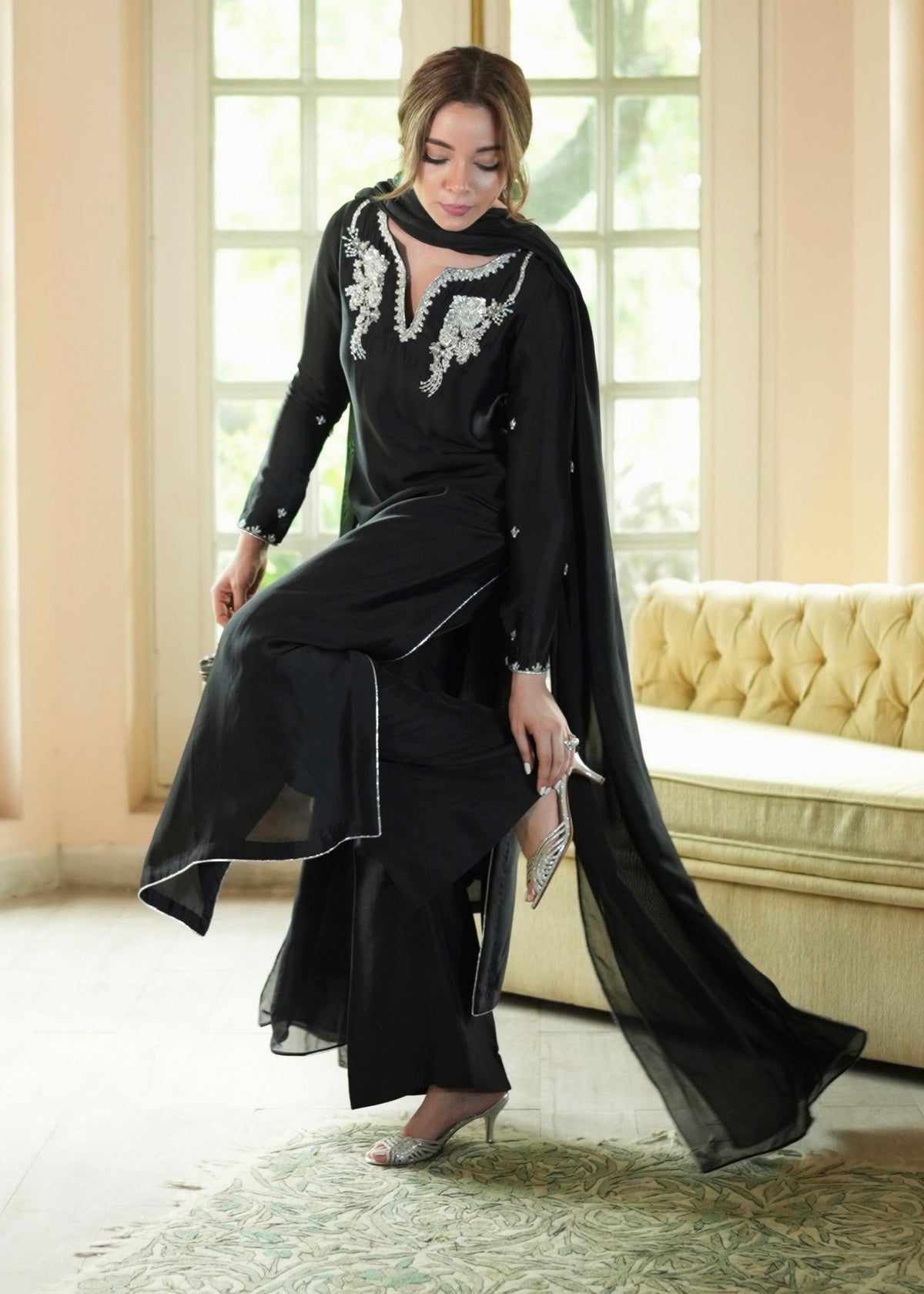 Mahum Asad | The Color Edit | NOIRE - Formal Dress - available at Maria Faisal in UK and USA.