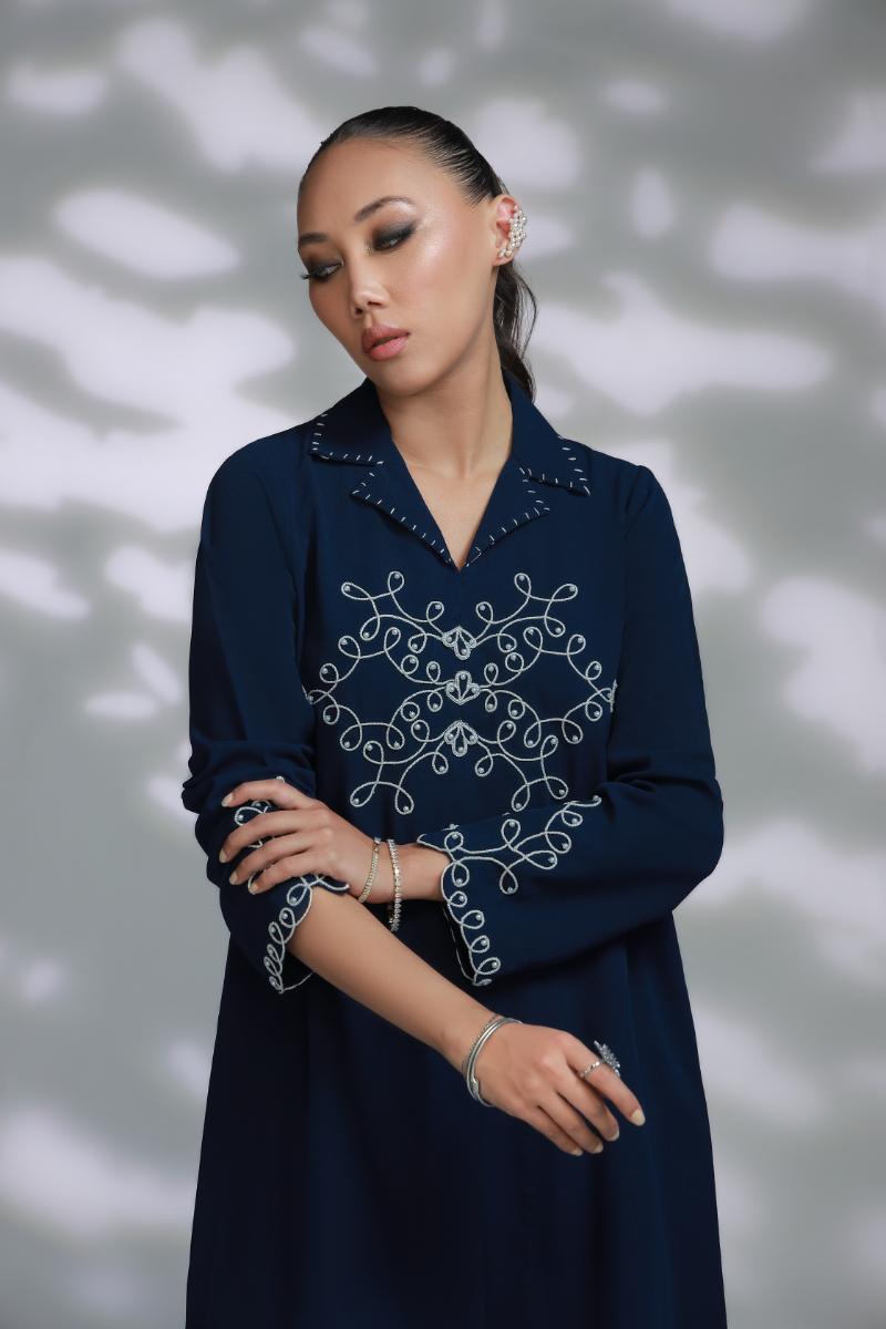 Sana Abbas | La Fiesta A W Pret | Cobalt - Dress - available at Maria Faisal in UK and USA.