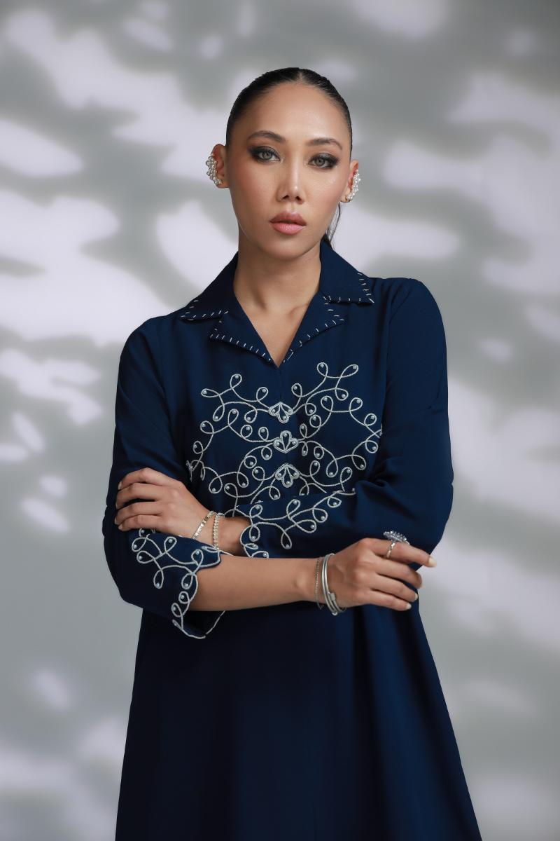 Sana Abbas | La Fiesta A W Pret | Cobalt - Dress - available at Maria Faisal in UK and USA.