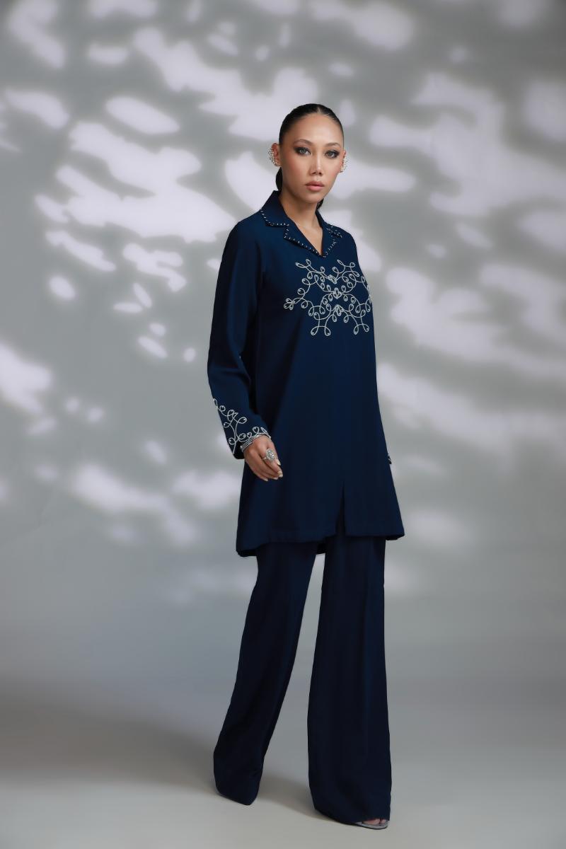 Sana Abbas | La Fiesta A W Pret | Cobalt - Dress - available at Maria Faisal in UK and USA.