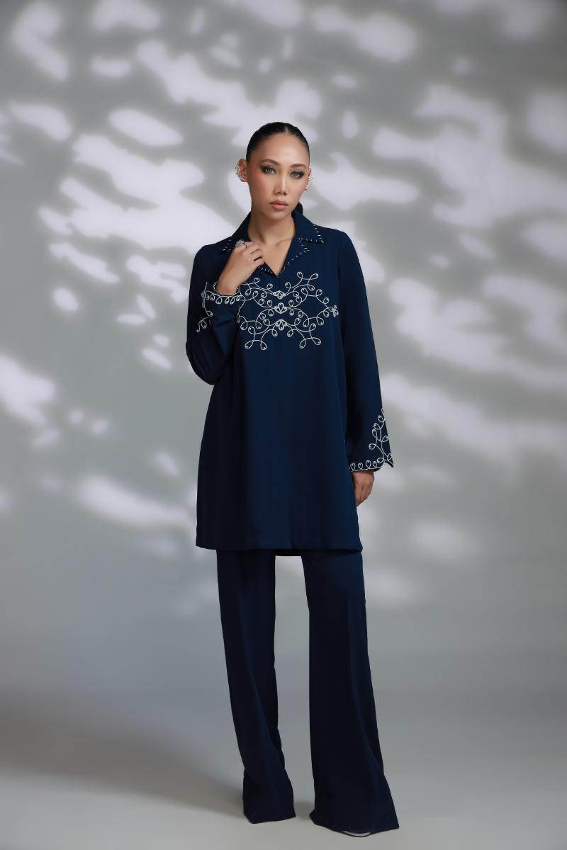 Sana Abbas | La Fiesta A W Pret | Cobalt - Dress - available at Maria Faisal in UK and USA.