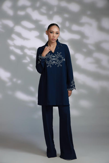 Sana Abbas | La Fiesta A W Pret | Cobalt - Dress - available at Maria Faisal in UK and USA.
