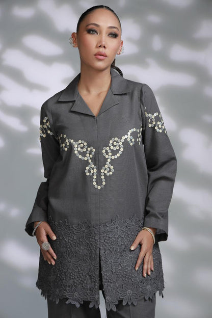 Sana Abbas | La Fiesta A W Pret | Mist - Dress - available at Maria Faisal in UK and USA.