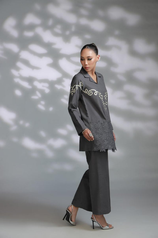 Sana Abbas | La Fiesta A W Pret | Mist - Dress - available at Maria Faisal in UK and USA.