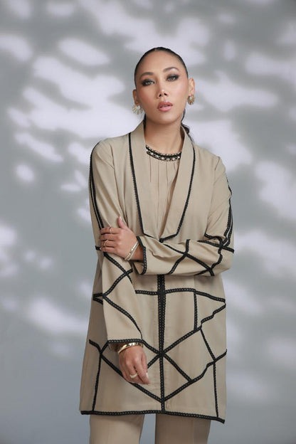 Sana Abbas | La Fiesta A W Pret | Taupe - Dress - available at Maria Faisal in UK and USA.