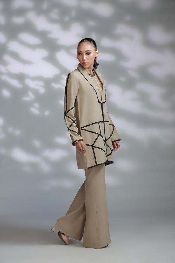 Sana Abbas | La Fiesta A W Pret | Taupe - Dress - available at Maria Faisal in UK and USA.