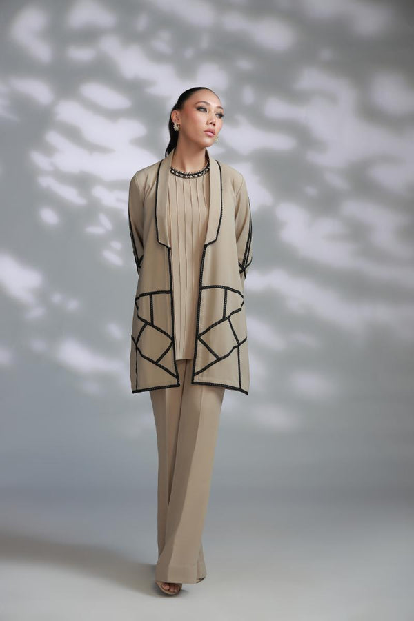 Sana Abbas | La Fiesta A W Pret | Taupe - Dress - available at Maria Faisal in UK and USA.