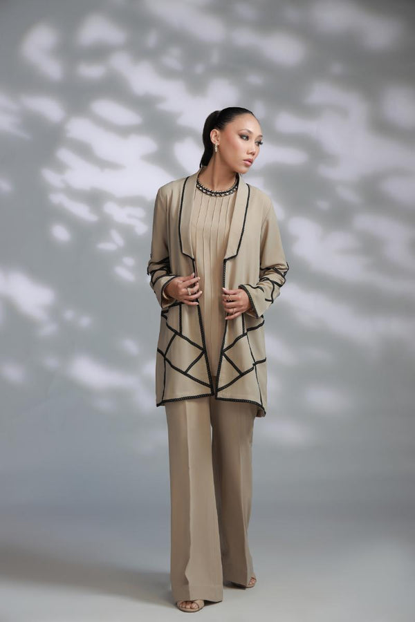 Sana Abbas | La Fiesta A W Pret | Taupe - Dress - available at Maria Faisal in UK and USA.