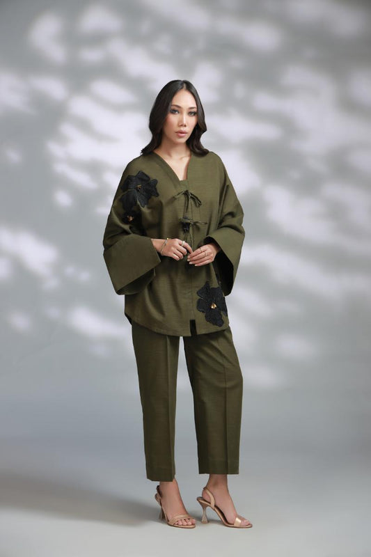 Sana Abbas | La Fiesta A W Pret | Olivine - Dress - available at Maria Faisal in UK and USA.