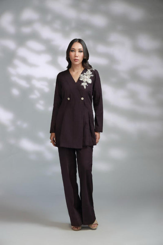 Sana Abbas | La Fiesta A W Pret | Cocoa - Dress - available at Maria Faisal in UK and USA.