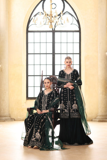 Noor by Saadia Asad | Handcrafted Velvet 25 |Zamurrud - Formal Dress - available at Maria Faisal in UK and USA.