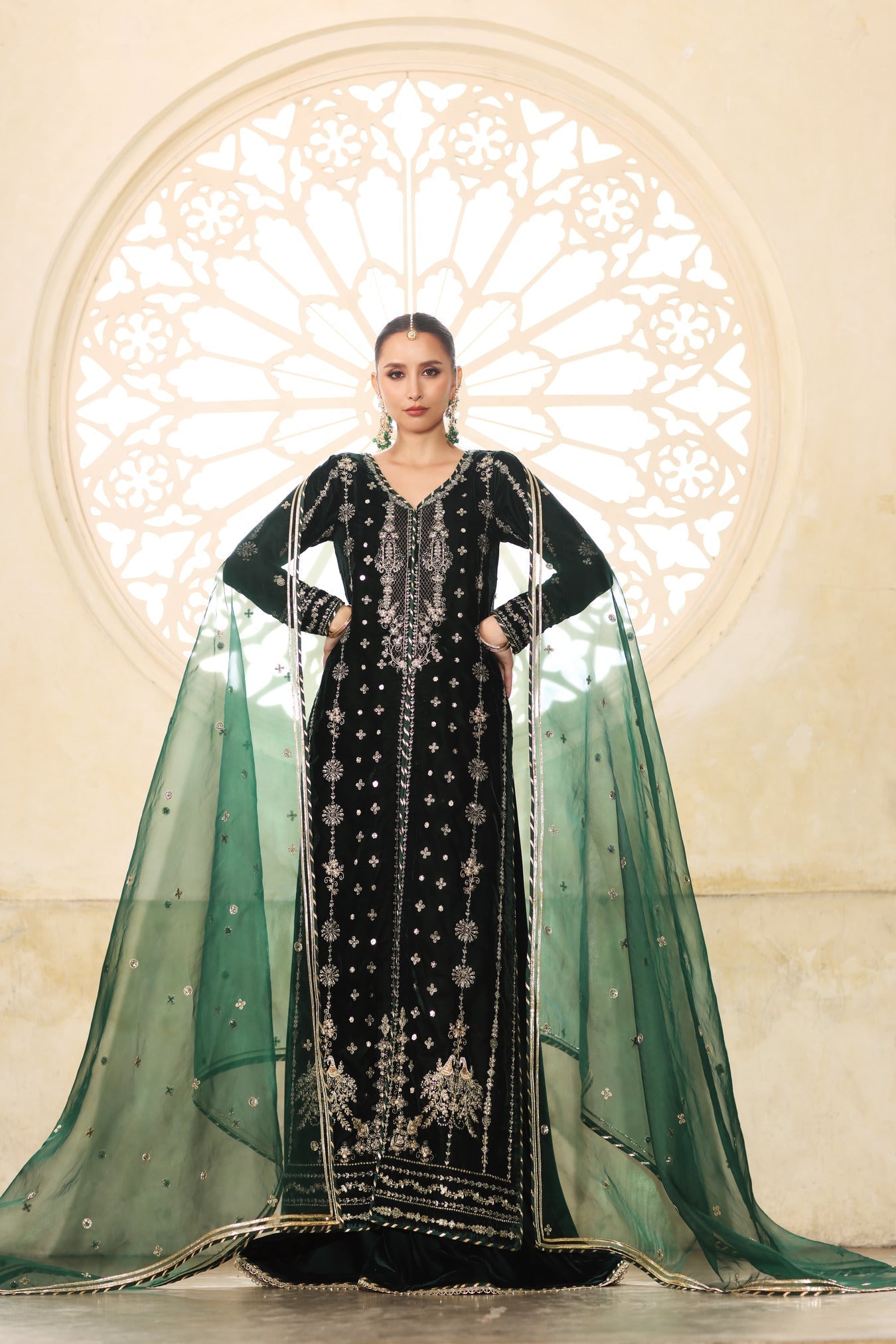 Noor by Saadia Asad | Handcrafted Velvet 25 |Zamurrud - Formal Dress - available at Maria Faisal in UK and USA.