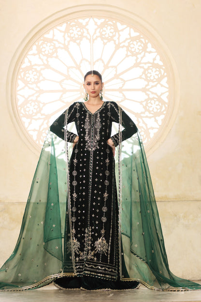 Noor by Saadia Asad | Handcrafted Velvet 25 |Zamurrud - Formal Dress - available at Maria Faisal in UK and USA.
