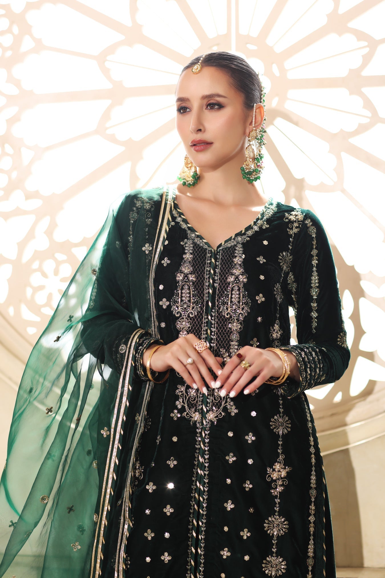 Noor by Saadia Asad | Handcrafted Velvet 25 |Zamurrud - Formal Dress - available at Maria Faisal in UK and USA.