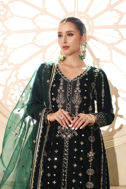 Noor by Saadia Asad | Handcrafted Velvet 25 |Zamurrud - Formal Dress - available at Maria Faisal in UK and USA.