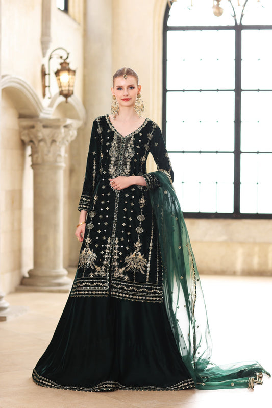 Noor by Saadia Asad | Handcrafted Velvet 25 |Zamurrud - Formal Dress - available at Maria Faisal in UK and USA.