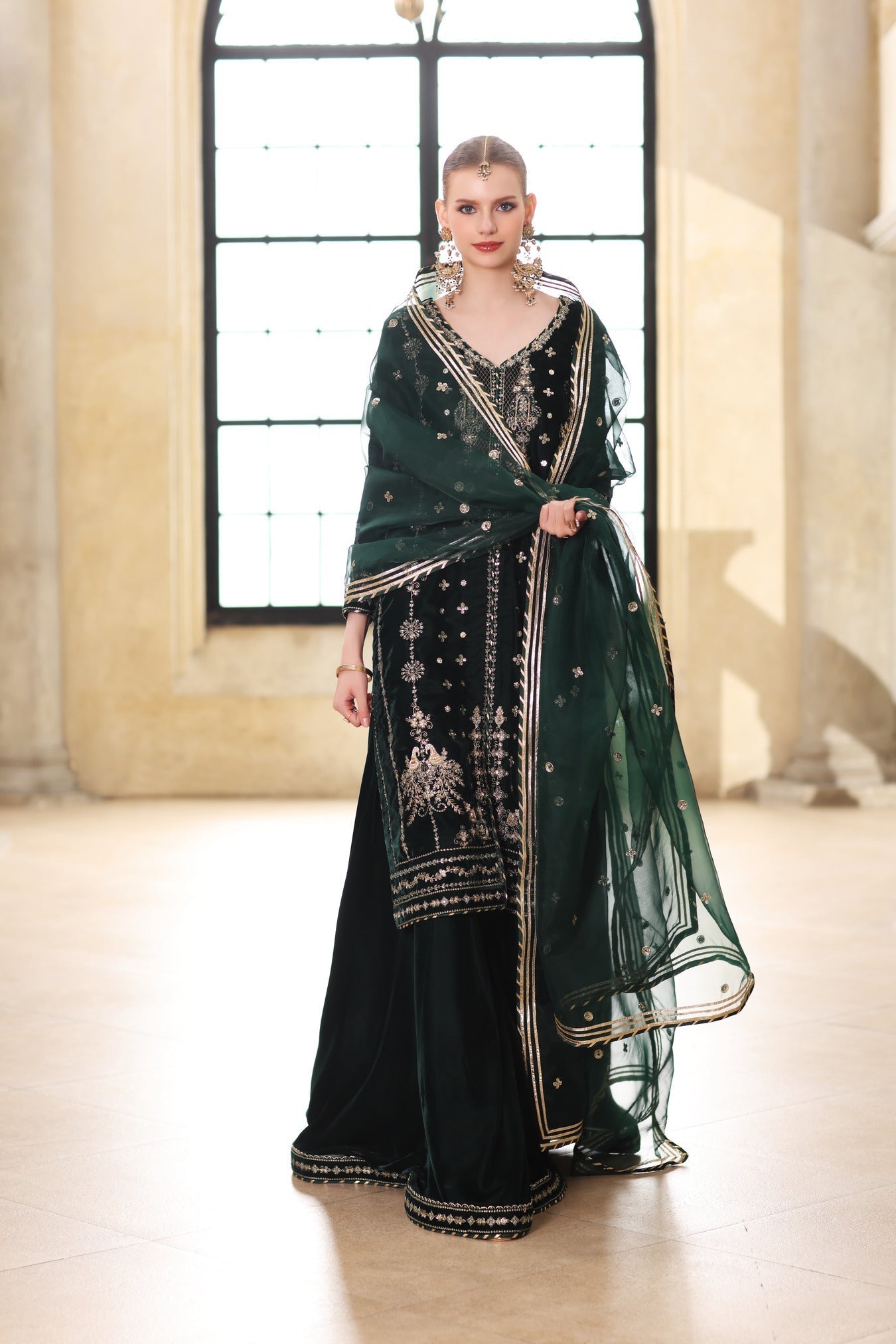 Noor by Saadia Asad | Handcrafted Velvet 25 |Zamurrud - Formal Dress - available at Maria Faisal in UK and USA.