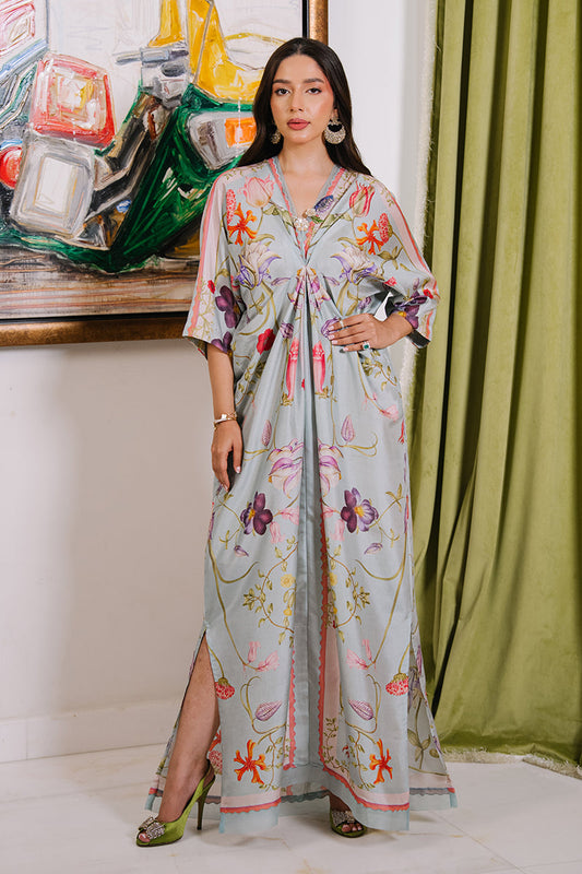 Mina Hassan | Signature Luxe 25 | Botanical Dreams Kaftan - Formal Dress - available at Maria Faisal in UK and USA.