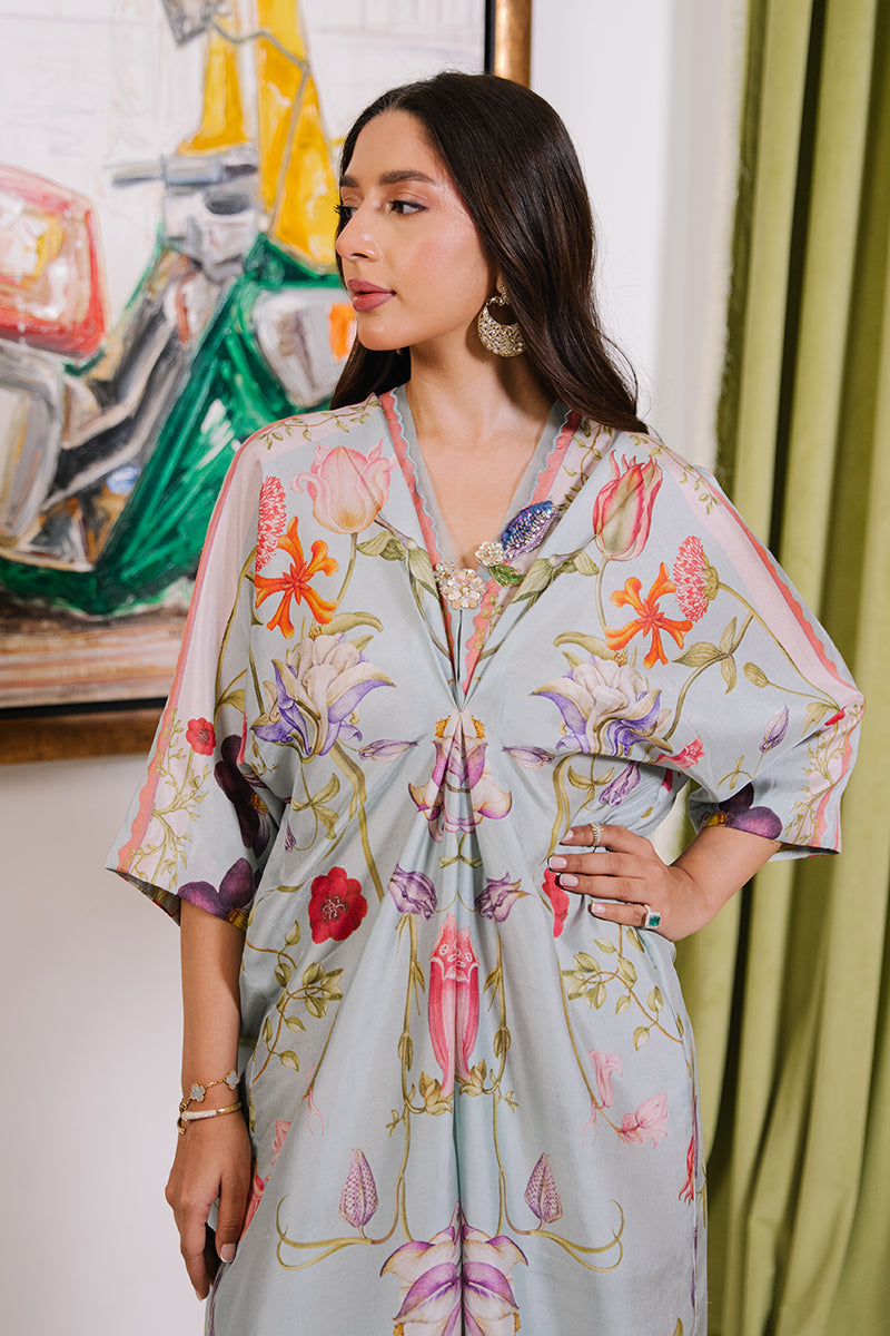 Mina Hassan | Signature Luxe 25 | Botanical Dreams Kaftan - Formal Dress - available at Maria Faisal in UK and USA.