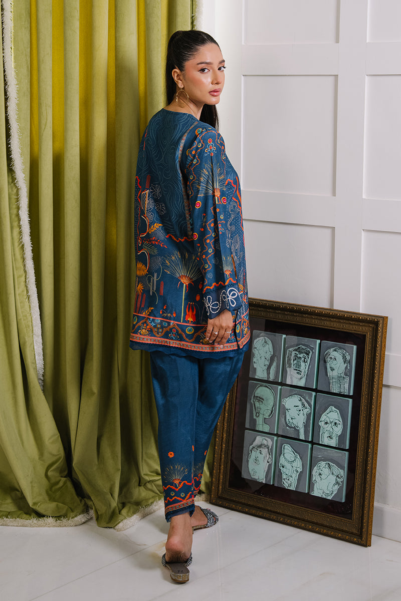 Mina Hassan | Signature Luxe 25 | Deep Teal Tapestry - Formal Dress - available at Maria Faisal in UK and USA.