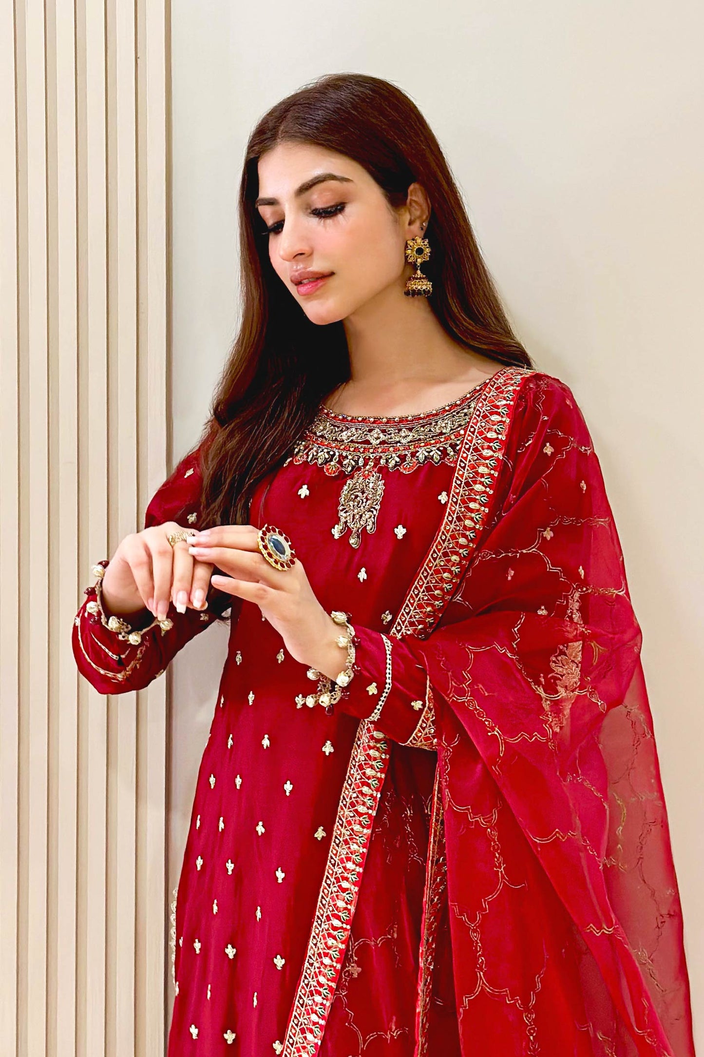 Maria B | Luxury Formals | SF-EA23-18R1-Maroon - Formal Dress - available at Maria Faisal in UK and USA.