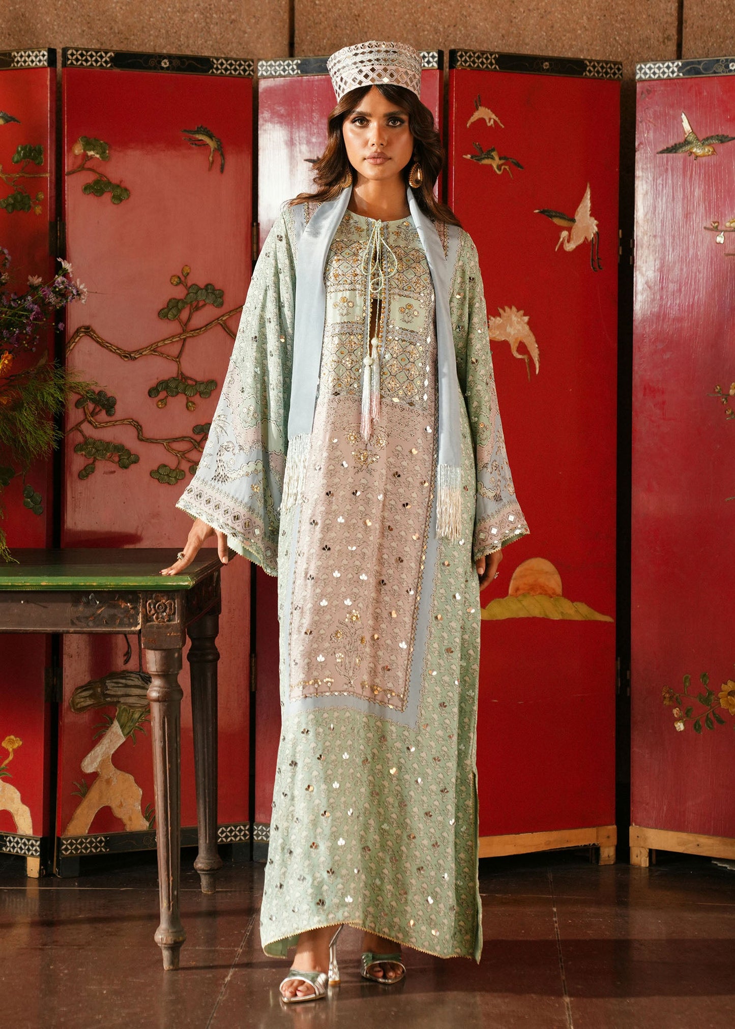 Crimson | Silk Eid Pret | Jhilmil - Mint