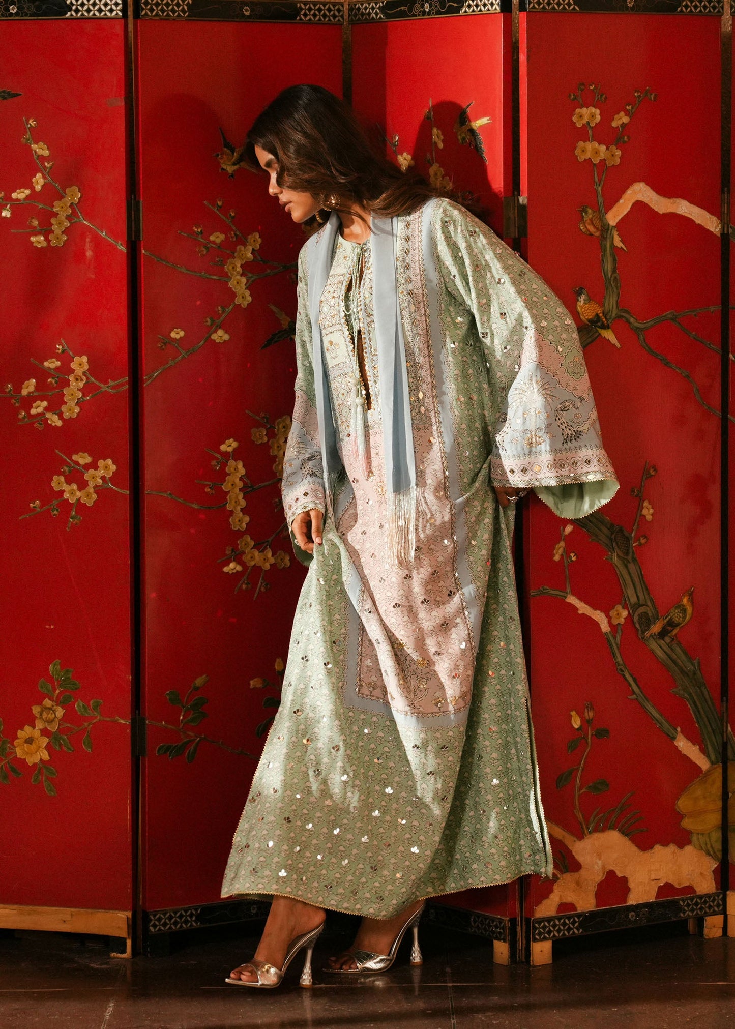 Crimson | Silk Eid Pret | Jhilmil - Mint