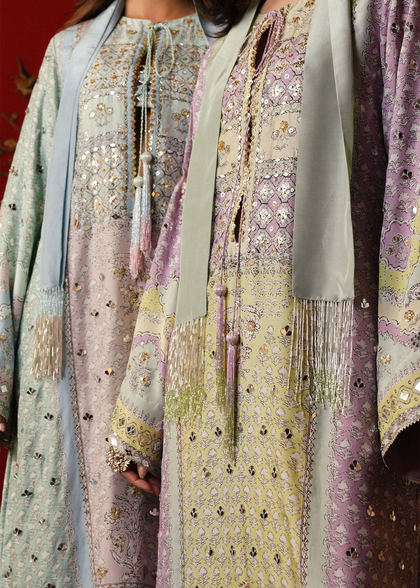 Crimson | Silk Eid Pret | Jhilmil - Mint
