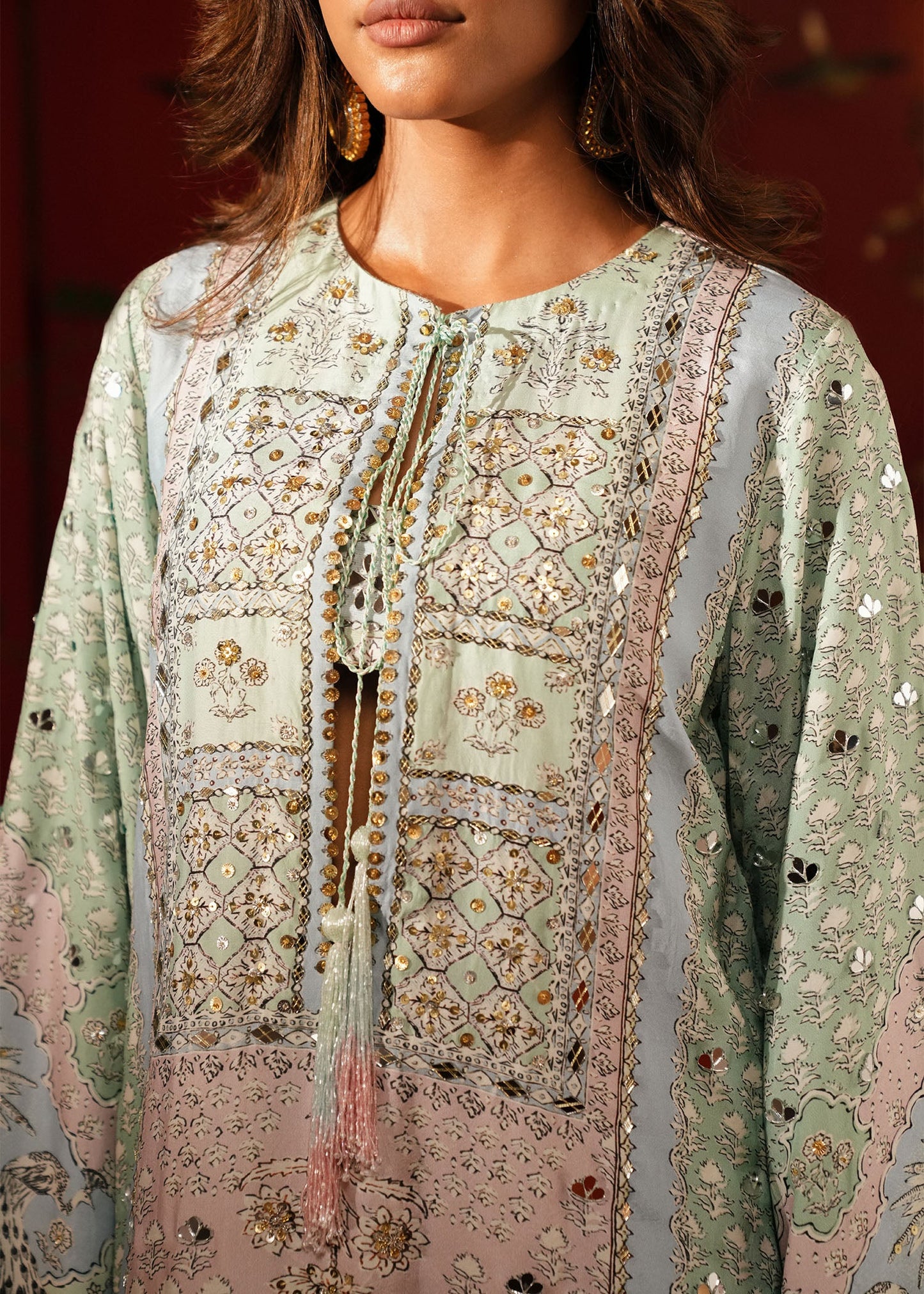 Crimson | Silk Eid Pret | Jhilmil - Mint