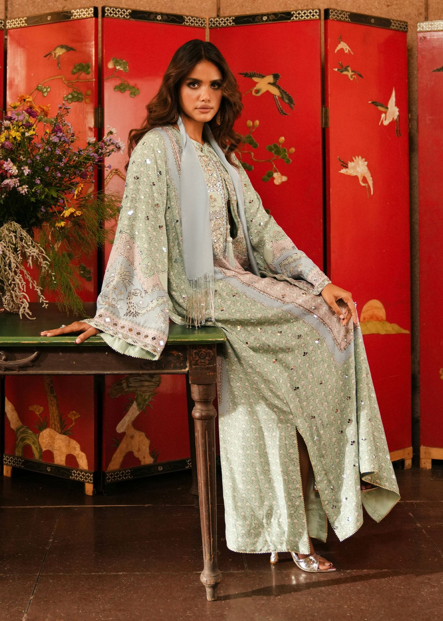 Crimson | Silk Eid Pret | Jhilmil - Mint