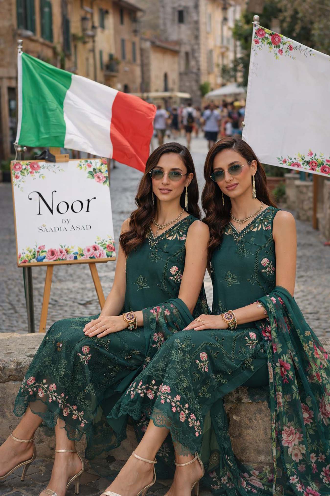 Noor by Saadia Asad | Luxury Eid Schiffli Laserkari 26 | D11 - Emerald Jewel - Luxury Dress - available at Maria Faisal in UK and USA.