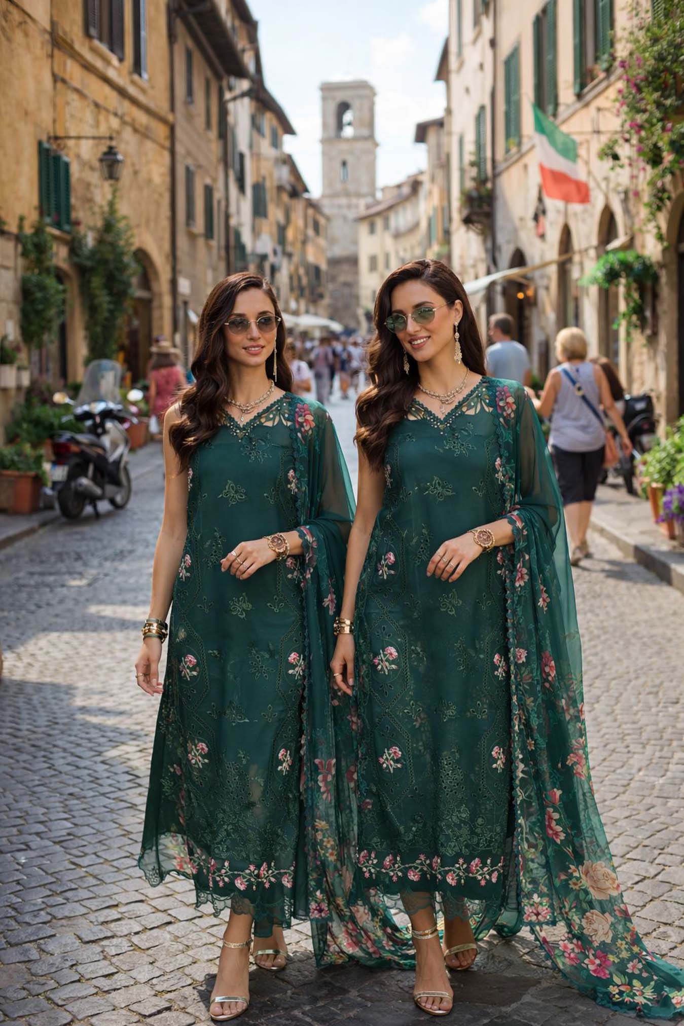 Noor by Saadia Asad | Luxury Eid Schiffli Laserkari 26 | D11 - Emerald Jewel - Luxury Dress - available at Maria Faisal in UK and USA.