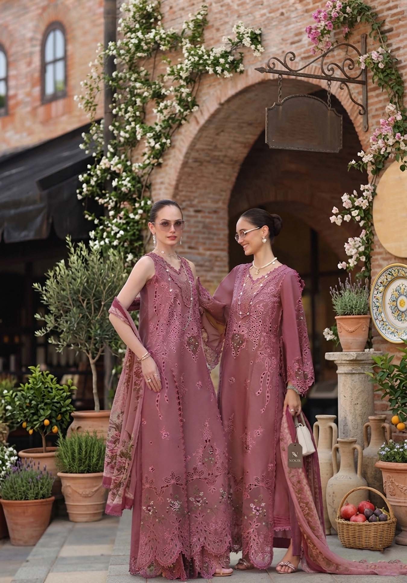Noor by Saadia Asad | Luxury Eid Schiffli Laserkari 26 | D1 -Rose Allure - Luxury Dress - available at Maria Faisal in UK and USA.